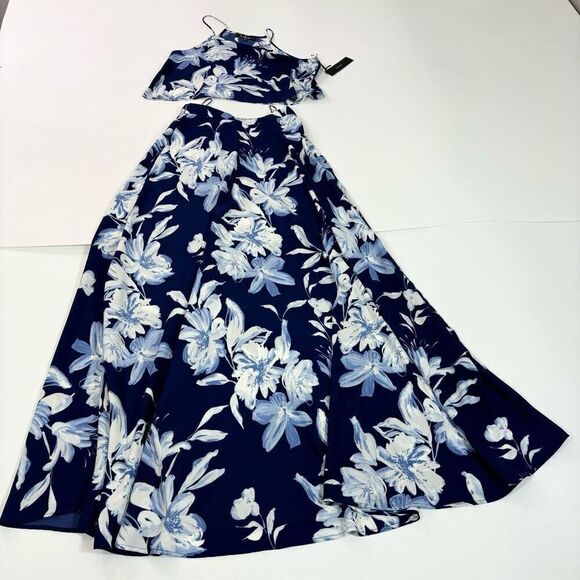 Lulus Dress Set Women Medium Blue Love for Lanai Floral Print Two-Piece Maxi NWT - Picture 1 of 10